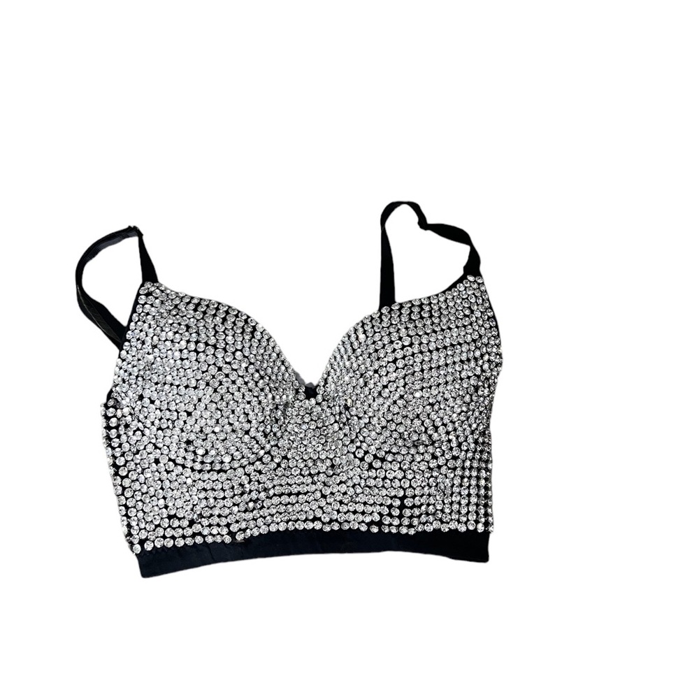 Rhinestone Bustier Corset black and silver size small.